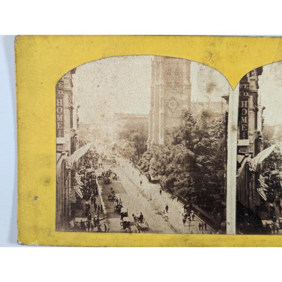 Antique Stereoview card View on Broadway and Trinity Church Manhattan New York, - Picture 2 of 7